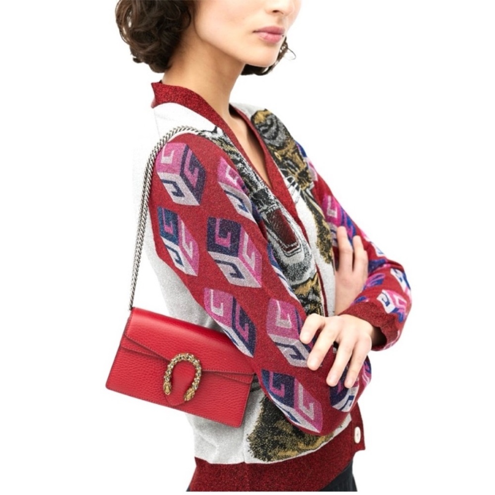 Authentic Gucci Dionysus Mini bag red leather crossbody silver chain - Picture 3 of 14
